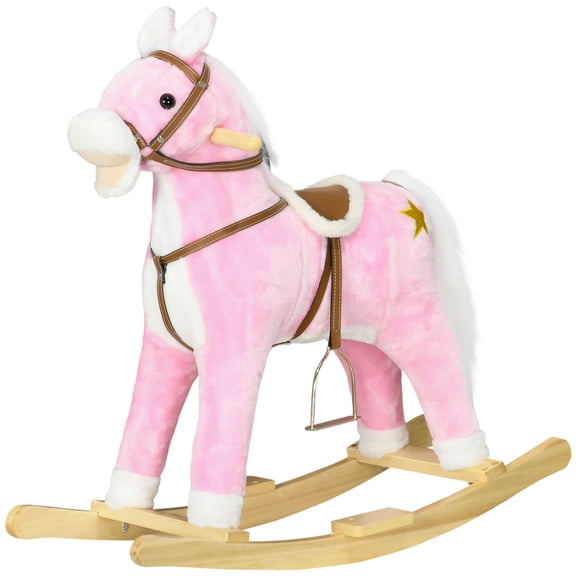 Rocking Horse with Saddle & Realistic Sounds, Lightweight Ride-On, for Ages 3-8, Pink
