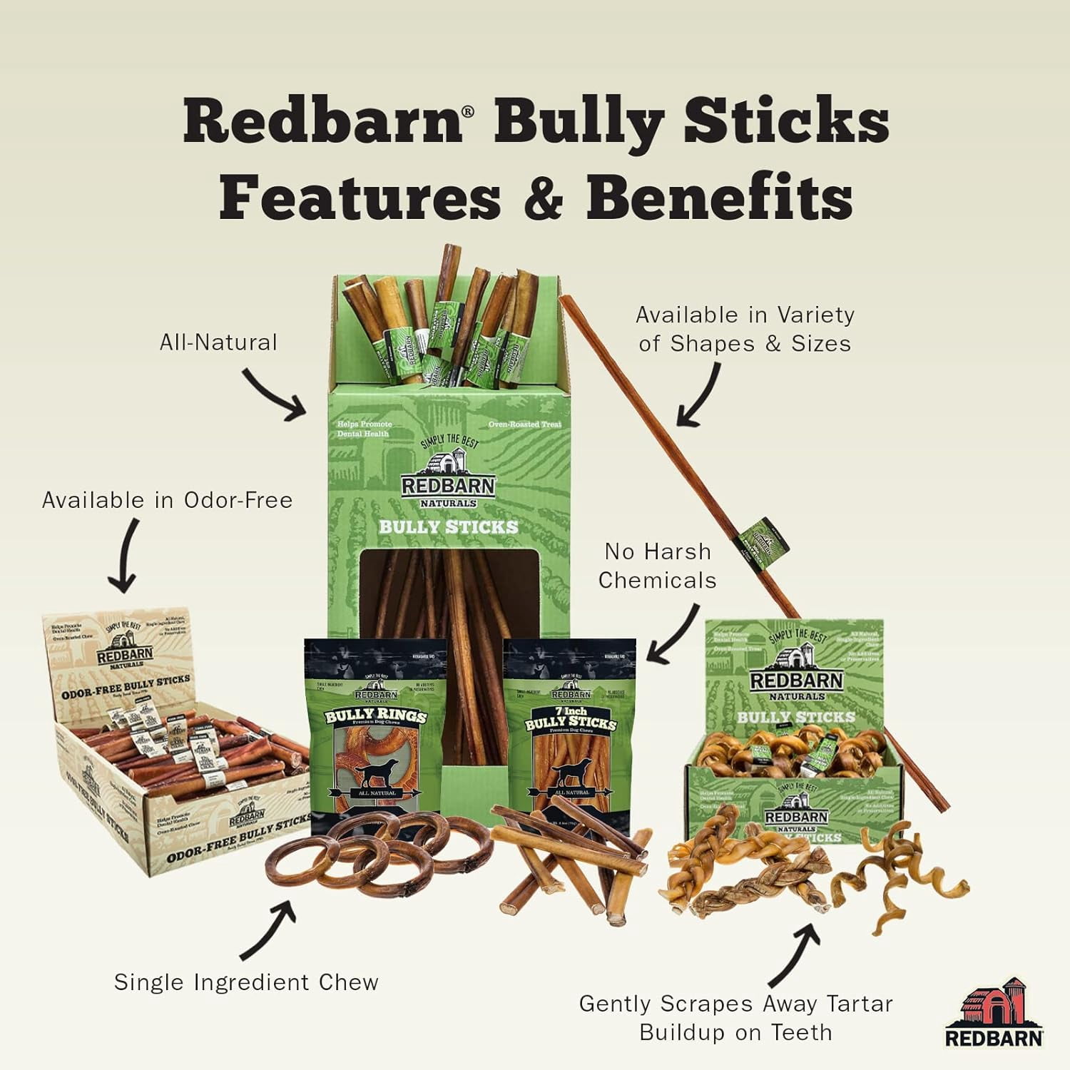 Redbarn Odor Free 7" Bully Sticks for Dogs (35-Count)