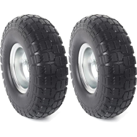 (2-Pack) 10-Inch Solid Rubber Tire Wheels - Replacement 4.10/3.50-4" Flat Free Tire with 5/8" Bearings, 2.2" Offset Hub - Compatible with Hand , Wheelbarrow, , Gorilla Carts