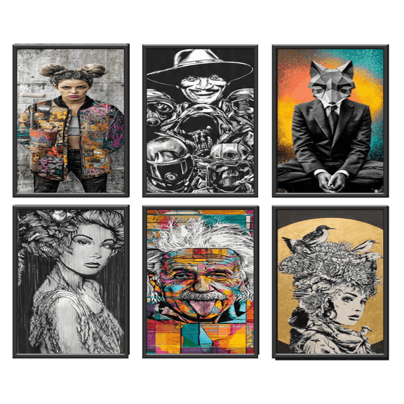 Canvas Poster Set of 6 Pictures Street Art Aesthetic Wall Art Prints for Bedroom or Living Room Design Sizes A3 and A4 Unframed