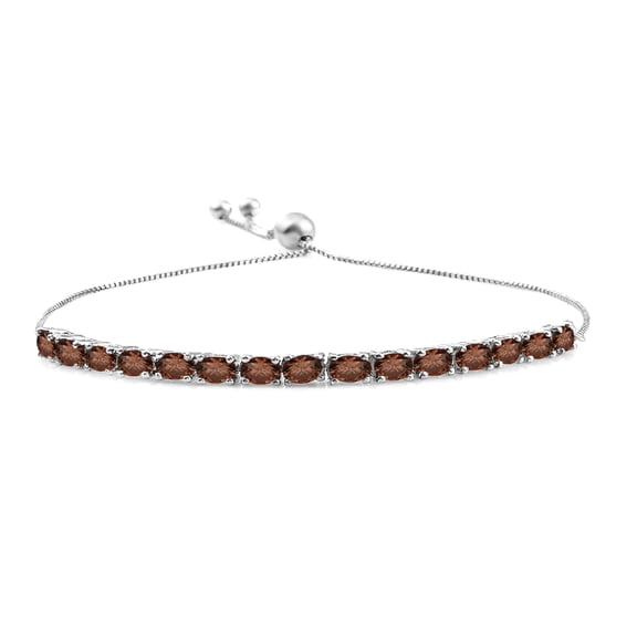 5X3mm Oval Shape Brown Cz Gemstone 925 Sterling Silver Adjustable Women Wedding Tennis Bracelet