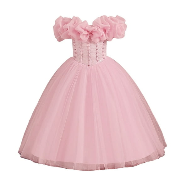 Wangmeiwg Girls' Dresses Elegant One Shoulder Girls Dress for Flower Girl Festival Party Attire with Comfortable Strap Design 9-10 Years Pink