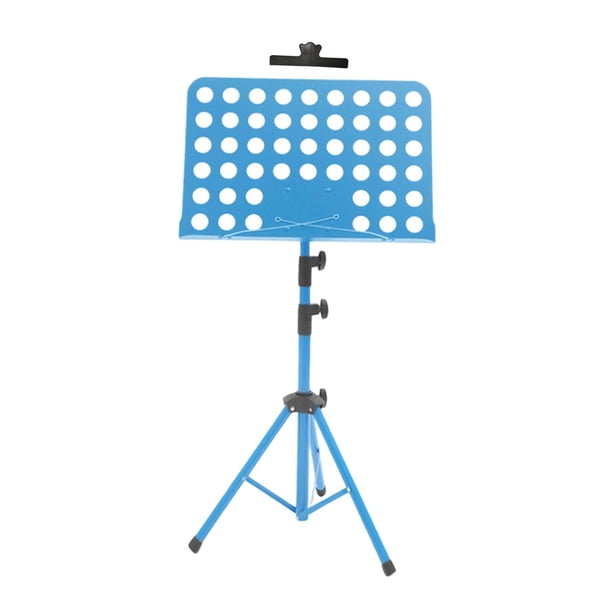 Atril para partituras, soporte para notas musicales, portátil, vertical, con clip, altura del soporte para libros azul