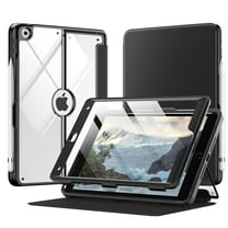 MoKo Case for iPad 9th Generation with Pencil Holder, iPad 8th/7th Gen Case 10.2-inch, Built-in Screen Protector Clear Back, Stain Resistant Multi Angle Viewing Stand, Auto Wake/Sleep, Black