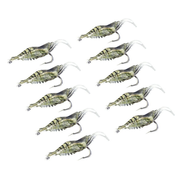 10 piezas de cebo de simulación de camarón suave, cebo de anzuelo, señuelos de pesca de lubina