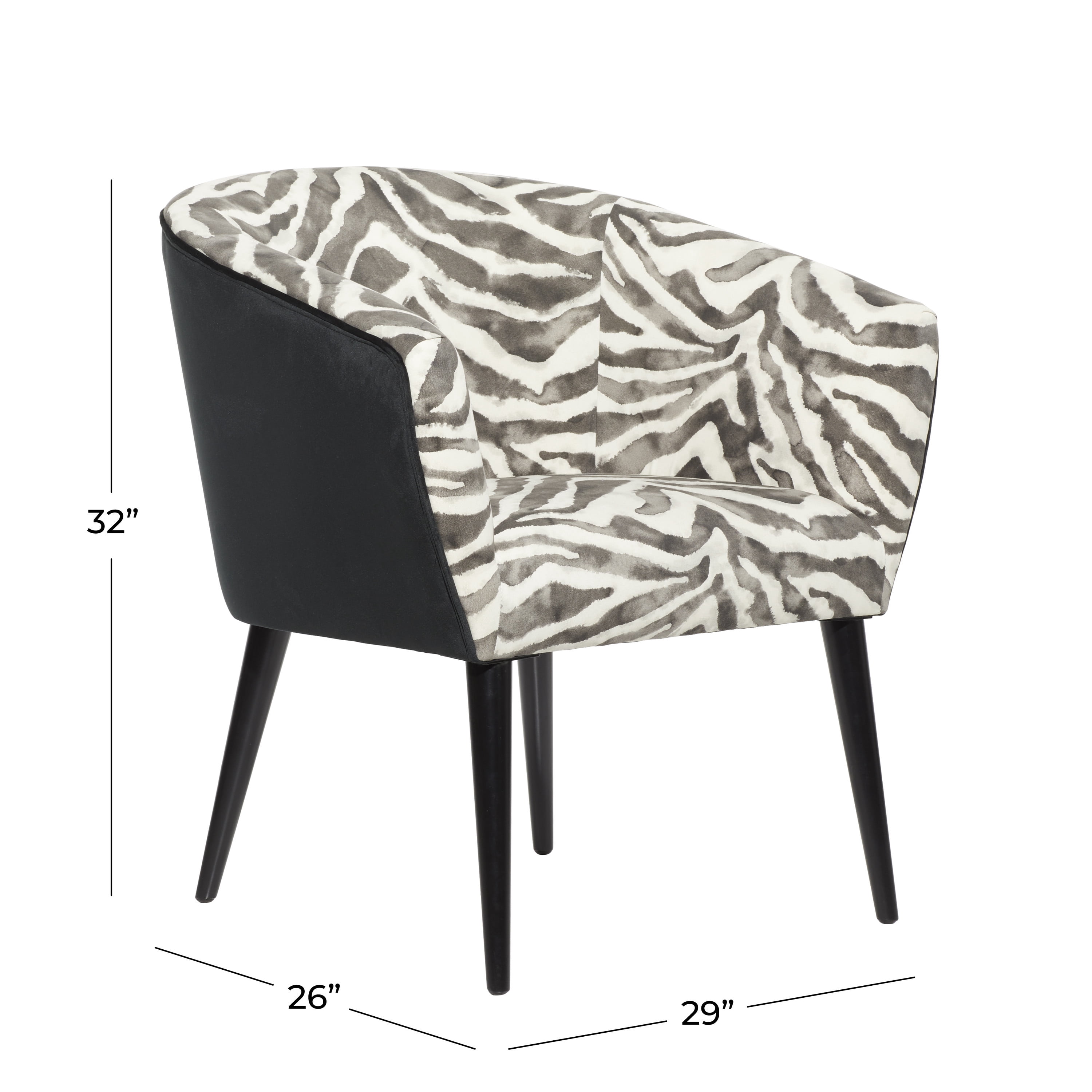 DecMode 29" x 32" Black Wood Zebra Print Accent Chair, 1-Piece