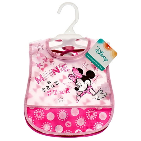 Disney Minnie Mouse 2Piece Printed Frosted Water Proof Peva Bib, Crumb Catcher Pocket