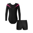 thumbnail image 2 of inhzoy Kids Girls V-neck Long Sleeve Dance Leotard with Short Set Hot Pink 6, 2 of 5