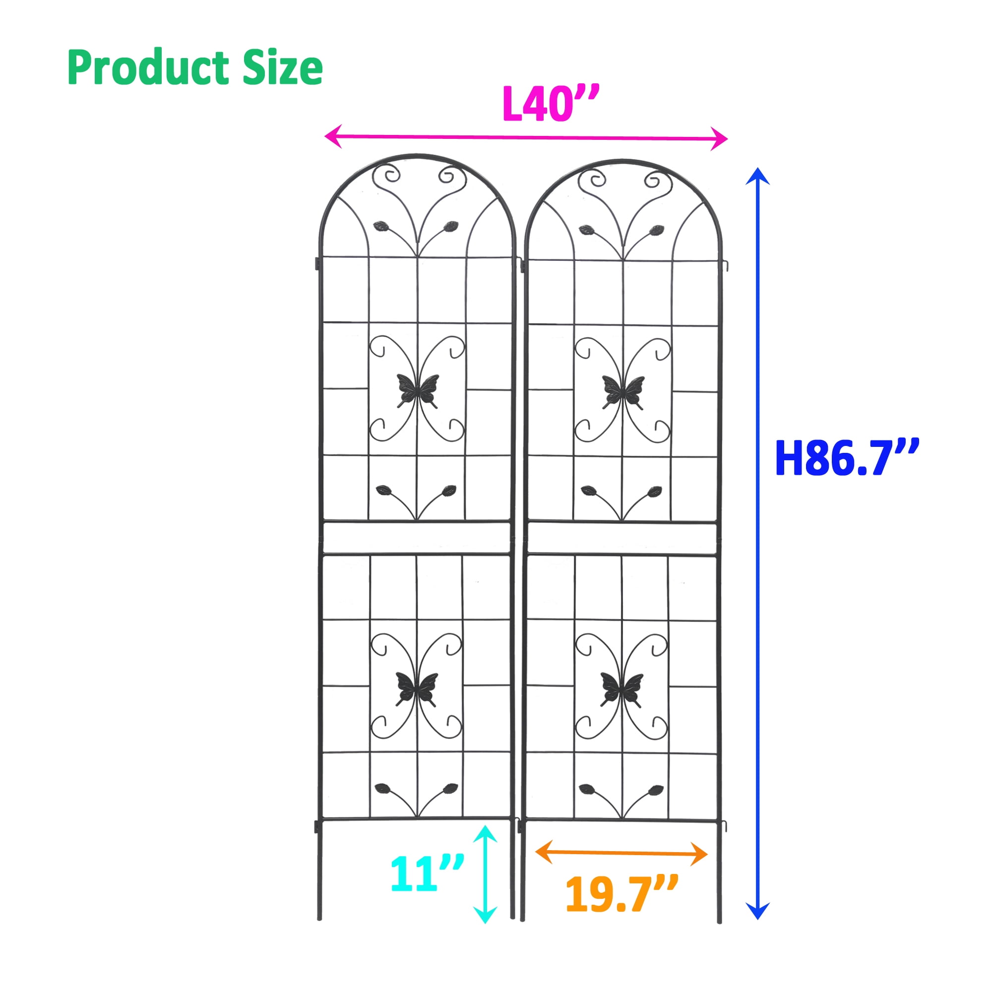 Olurrisa 2 Pack Black French Style Metal Garden Trellis 86.7" H - Rustproof Outdoor Plant Support for Climbing Flowers, Vines, Cucumbers