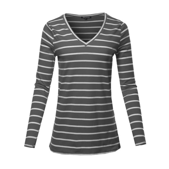 FashionOutfit Women's COTTON STRIPED V-NECK TOP