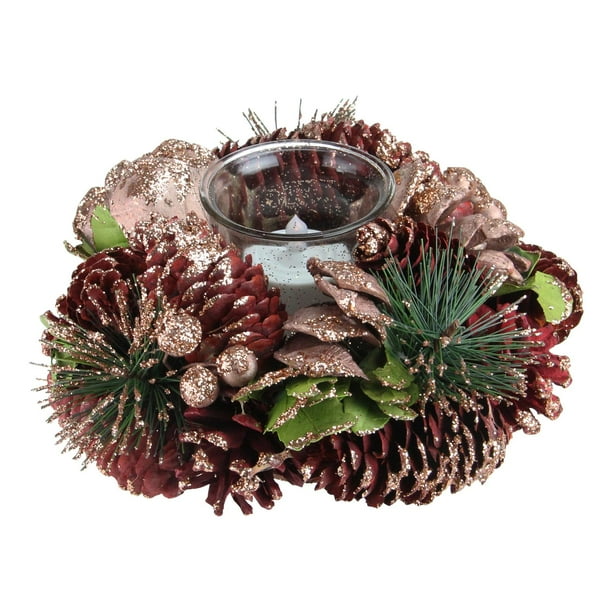 7" Dusty Rose Pine Cone Artificial Christmas Votive Candle Holder