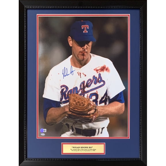 Nolan Ryan Autographed Texas Rangers Signed Framed 16x20 Baseball Photo Bo Jackson Bloody Beckett COA