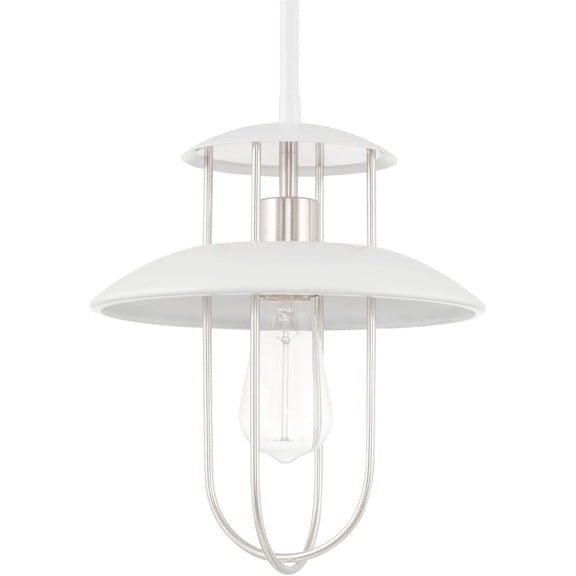 12" Industrial Farmhouse Metal Cage Hanging Ceiling Lantern Pendant Light, Adjustable Height, White   Brushed Nickel Finish