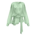 thumbnail image 4 of DGMIOCS Women’s Dress with Puff Sleeves and Ruffle Hem for Everyday Wear Flowy Smocked Waist Summer for Women Light Green M, 4 of 4