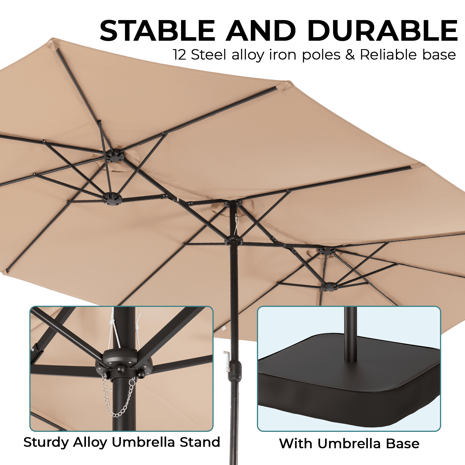 Vitarpatio 15 ft Double Sided Patio Umbrella with Base, Extra Large Outdoor Market Umbrella with Crank Handle, Rectangular Outdoor Deck Umbrella