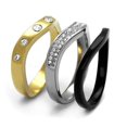 thumbnail image 4 of Women's Stainless Steel IP Gold+ IP Black 7.64(g) Crystal Clear Ring Set, 4 of 4