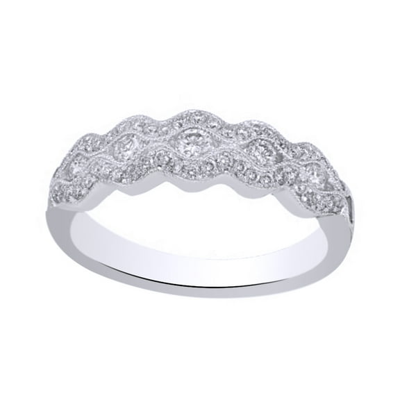AFFY White Natural Diamond Wedding Band Ring In 10k White Gold (0.5 Cttw)