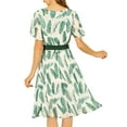 thumbnail image 4 of INSPIRE CHIC Women's Flutter Sleeve V Neck Belted Chiffon Leaf Prints Midi Dress S Green White, 4 of 7