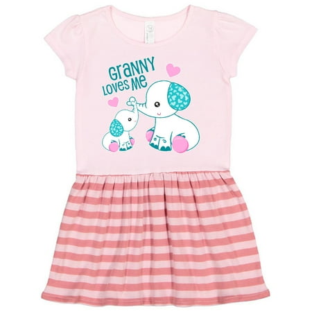 

Inktastic Granny Loves Me-cute elephants Gift Toddler Girl Dress