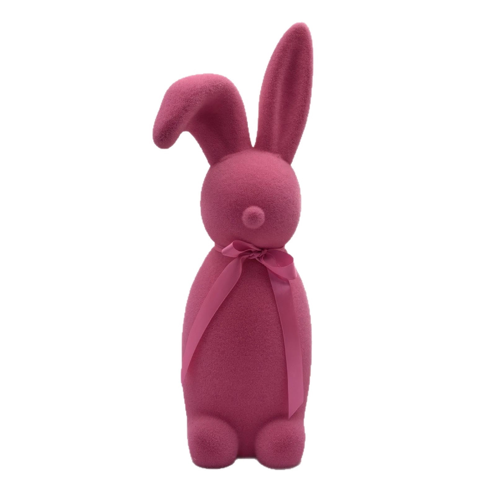 Pink Flocked Easter Bunny, Soft Velvet Foam Figurine, Freestanding Tabletop Holiday Decor, for Spring Display, Party and Home Decor, 12.2x7.09x7.09 Inches
