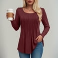 thumbnail image 2 of larppty Long Sleeve Shirts for Women Fall Tops Dressy Casual Blouses Pleated Scooped Neck Tunic Tops (Wine, XXL), 2 of 5