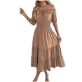 thumbnail image 2 of Gamivast Off The Shoulder Dress for Women Short Sleeve Tie Front Ruffle Dress Smocked Waist Tiered Maxi Dress Solid Boho Dress Beach Vacation Summer, 2 of 8