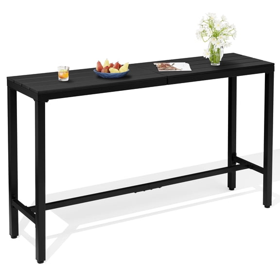 Crestlive Products Outdoor Bar Table, 63'' Height Pub Table with Metal Frame & Slatted Tabletop, 165 LBS Capacity, Weather Resistant Patio Bar Height Table for Backyard, Poolside, Balcony (Black)