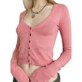 thumbnail image 3 of TRKIYQC Blusas cortas de corte bajo para mujer, blusas cortas de manga larga de un solo pecho de color liso, prendas de punto de ombligo informales ajustadas TRKIYQC  moda, 3 of 6