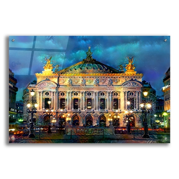 Epic Art 'Paris France Opera Garnier Night' by Pedro Gavidia, Acrylic Glass Wall Art, 36"x24"