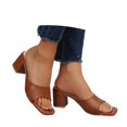 thumbnail image 3 of BRICH Women's Square Open Toe Heels Sandals Low Block Chunky Heeled Sandal Slip on Mules Comfortable Casual Dress Pumps Shoes Brown 8.5, 3 of 8