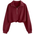 thumbnail image 2 of TGSLY Women's Cropped Sweatshirts Casual Collared Half Zip Long Sleeve Pullover Tops Oversized Adjustable Drawstring Hem Solid Color Sweatshirts XL, 2 of 10