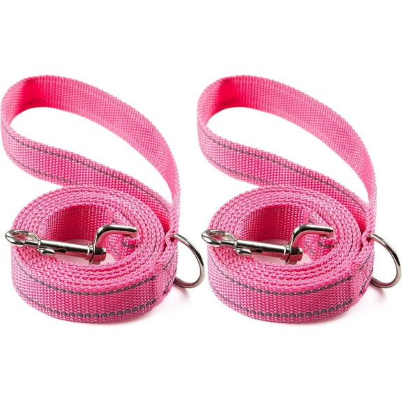 2-Pack Reflective Dog Leash 6ft - Nylon Dog Leashes for Small Dogs, Medium Dogs, Large Dogs, Puppy, Cats - 6ft Training Leash with D Ring (Pink, 5/8" X 6FT(2-Pack))