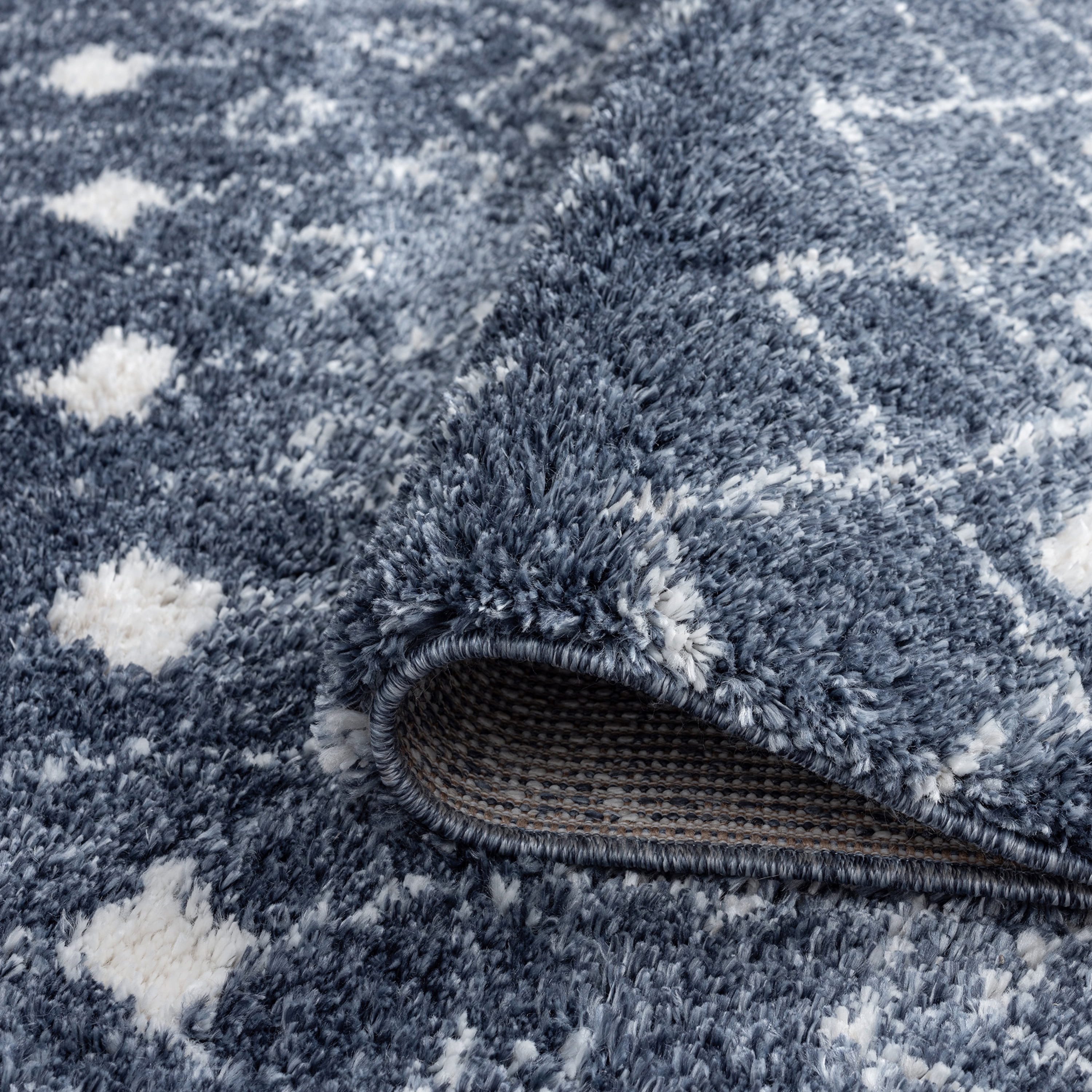 Shag 4x6 Area Rug Thick (3'11'' x 5'3'') Geometric Blue, Cream Indoor Rectangle Easy to Clean