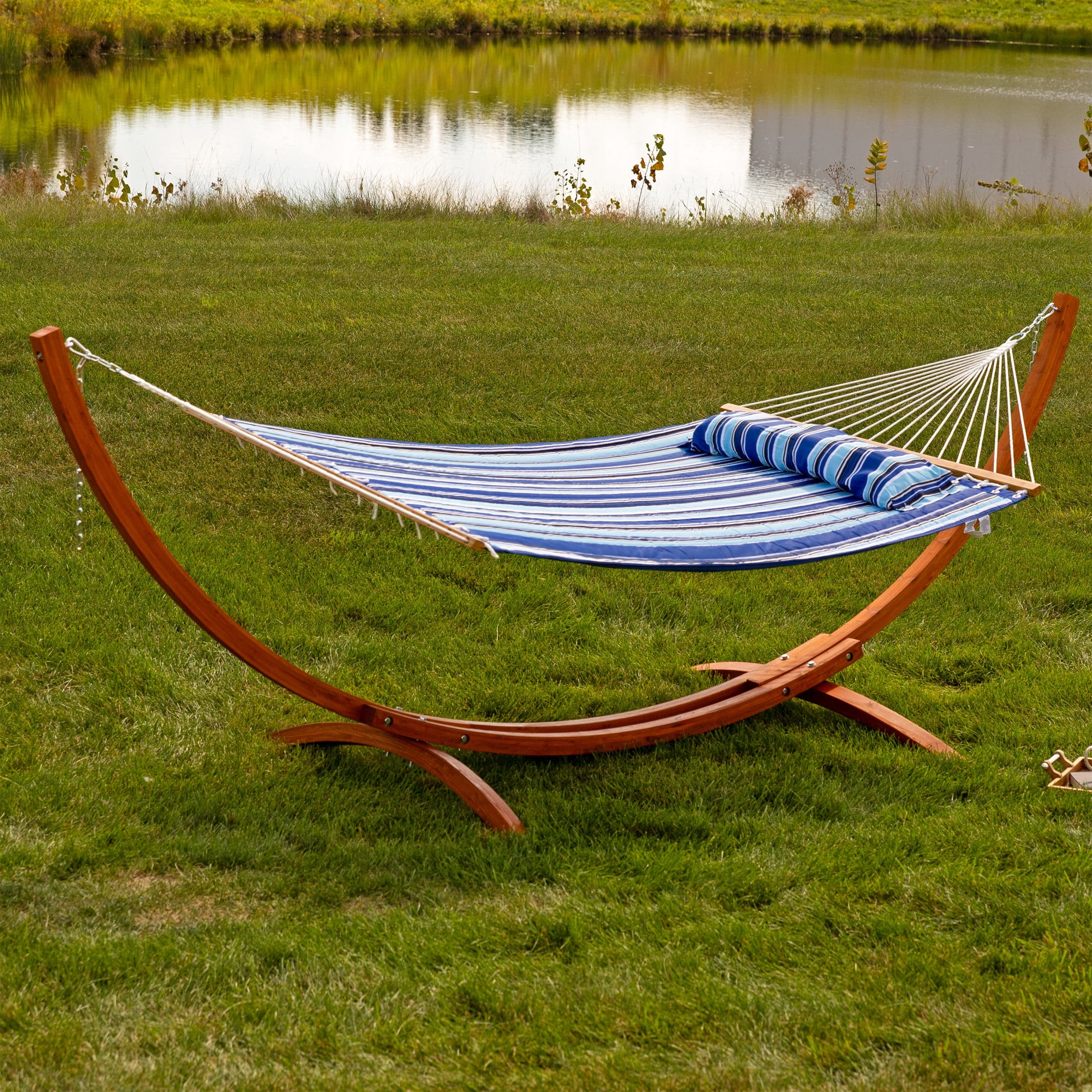 Sunnydaze 2-Person Polyester Spreader Bar Hammock with Stand, 400 lb Capacity - Catalina Beach
