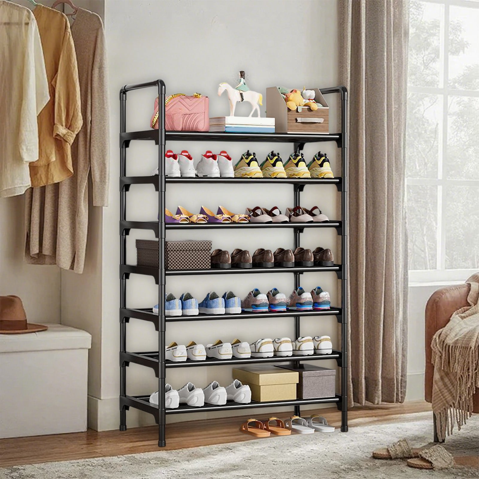 Extra Large Stackable Shoe Rack, Heavy Duty Steel Pipe Storage Organizer Holds 36+ Pairs, for Entryway Hallway Garage Wardrobe, Space Saving DIY Assembly