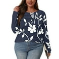thumbnail image 6 of Viikei Womens Solid Crew Neck Long Sleeve Top,Women's Spring/Summer Floral Printed Round Neck Long Sleeve T-shirt Navy S, 6 of 7