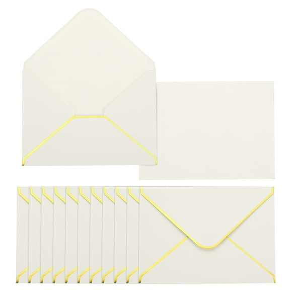 Uxcell 100 Pack A6 Envelopes, 4x6 Card V Flap Envelope Round Edge Valentine Envelopes with Gold Border for Office Wedding Card Invitations Graduation Party Gift, Beige