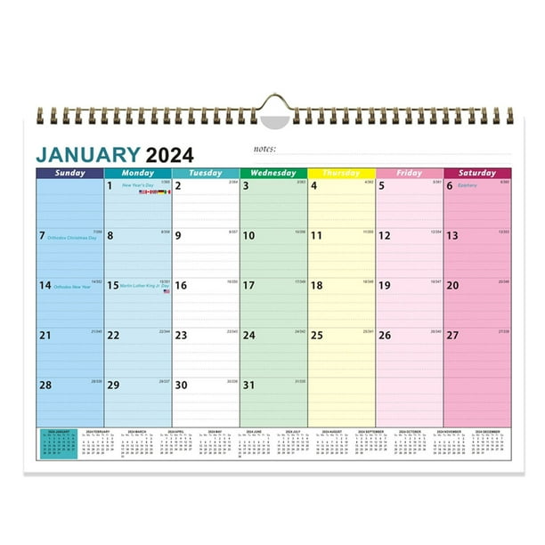 Calendrier Mural 18 Mois (janvier 2023 - Juin 2024) - Style Européen, Papier épais, Avec Dates Juliennes Et Jours Fériés - Parfait Pour La Maison Ou Le Bureau