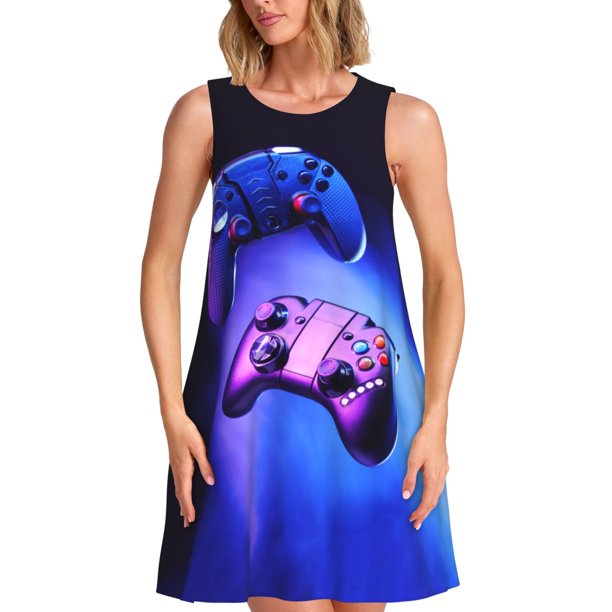 Balery Play Gaming Vestidos de verano para mujer con estampado: vestido holgado sin mangas, vestido playero informal y cómodo para días calurosos.