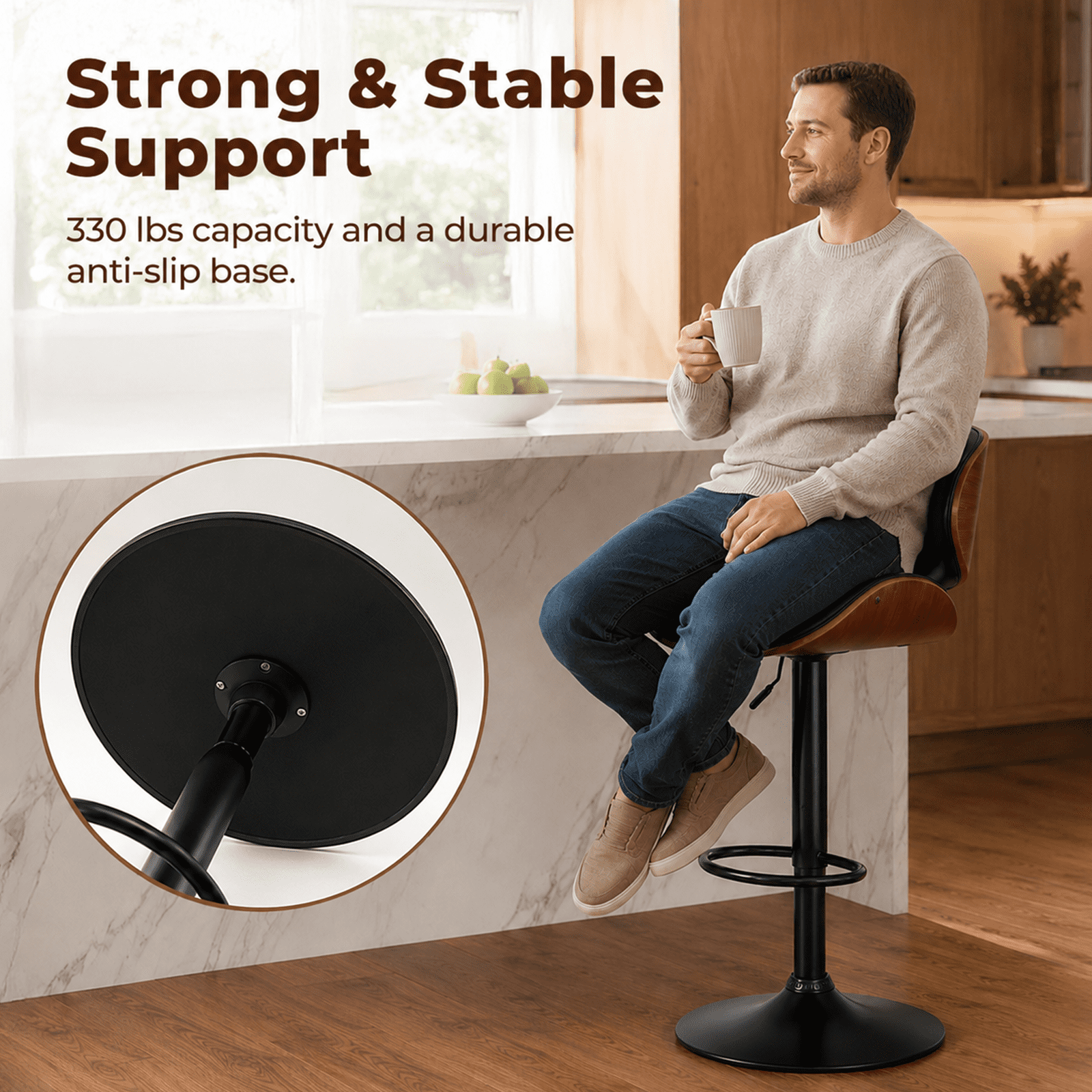 Alvantor 2-Pack Swivel Bar Stools, for Kitchen Counter, Adjustable Bar Height Chairs, Modern PU Leather Upholstered Bar Chair with Back and Footrest, for Bar, Kitchen Island, Dining Room