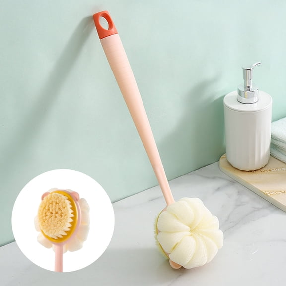 Shower Brush with Long Handle, Soft Body Brush for Gentle Exfoliation, Double Sided Back Scrubber for Improved and Easy Cleaning in Bath or Shower