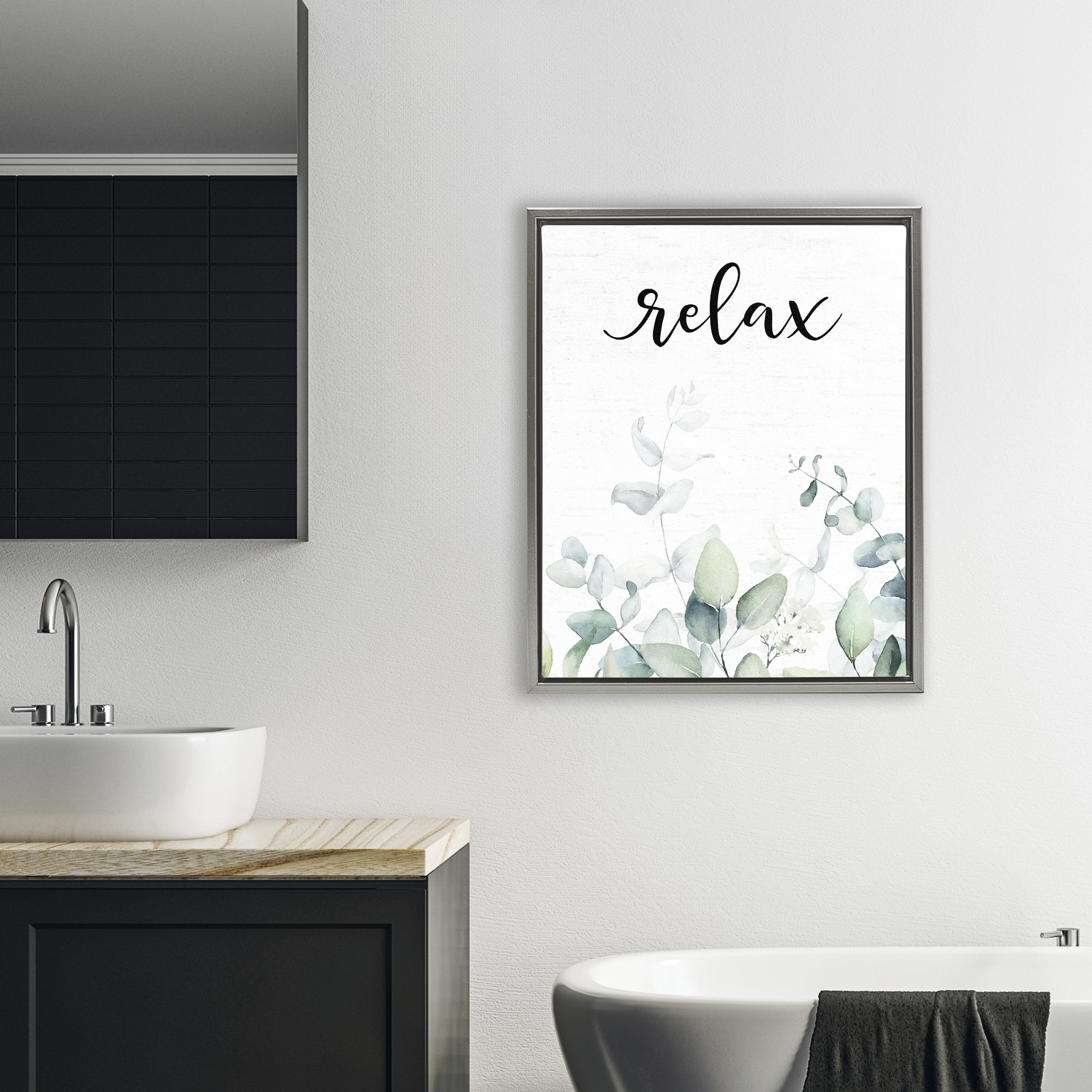 Relax Leafy Herbs Gray Framed Floater Canvas Wall Art, design by Lettered and Lined