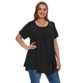 thumbnail image 4 of LATWIIV Women's Trendy Loose Pleated Tunic Solid Tops Puff Short Sleeve Tees Round Neck Leisure Shirts Black_4X, 4 of 7