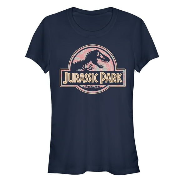 Junior's Jurassic Park Logo Henna Print  Graphic Tee Navy Blue Medium