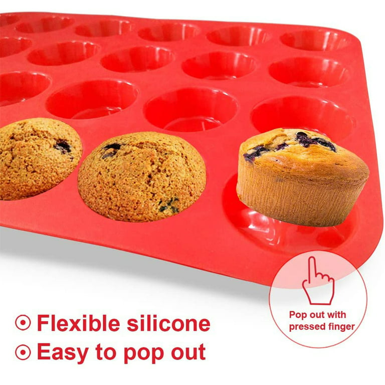 CAKETIME Silicone Muffin Pan - 24 Mini Cupcake Pan Silicone Molds BPA Free  100% Food Grade Mini Muffin Pan, Pinch Test Approved, Pack of 2
