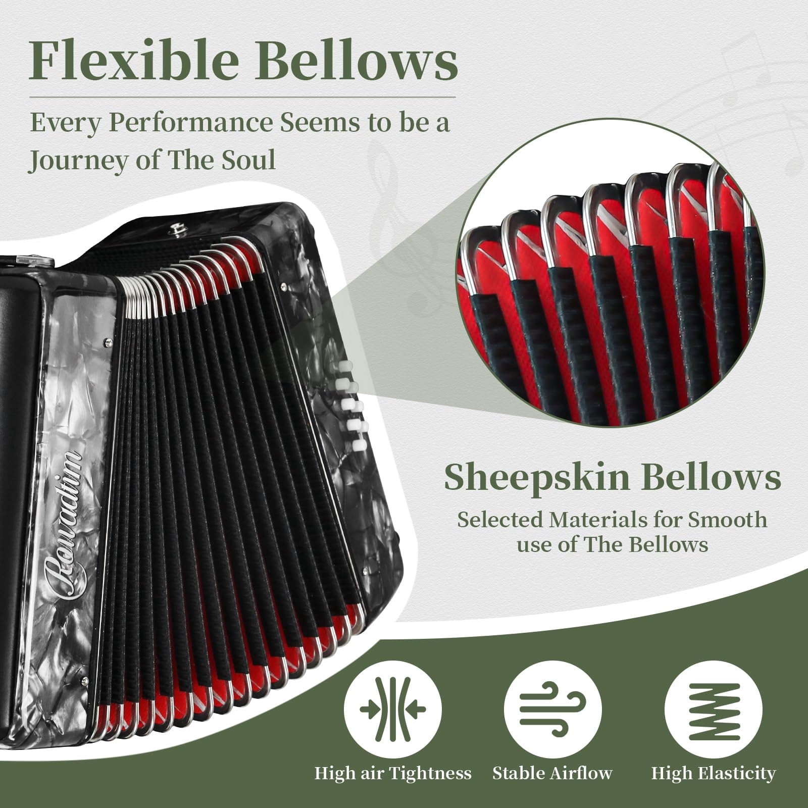 Rowadtim 22 Keys Accordion, 8 Bass Student Piano Accordions Suitable for Beginners and Students; Lightweight and Portable,  with  Backpack and Adjustable Straps (Gray)