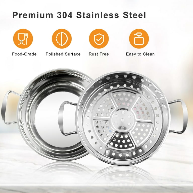 Costway 2-Tier Steamer Pot 304 Stainless Steel Steaming Cookware w/ Glass  Lid 