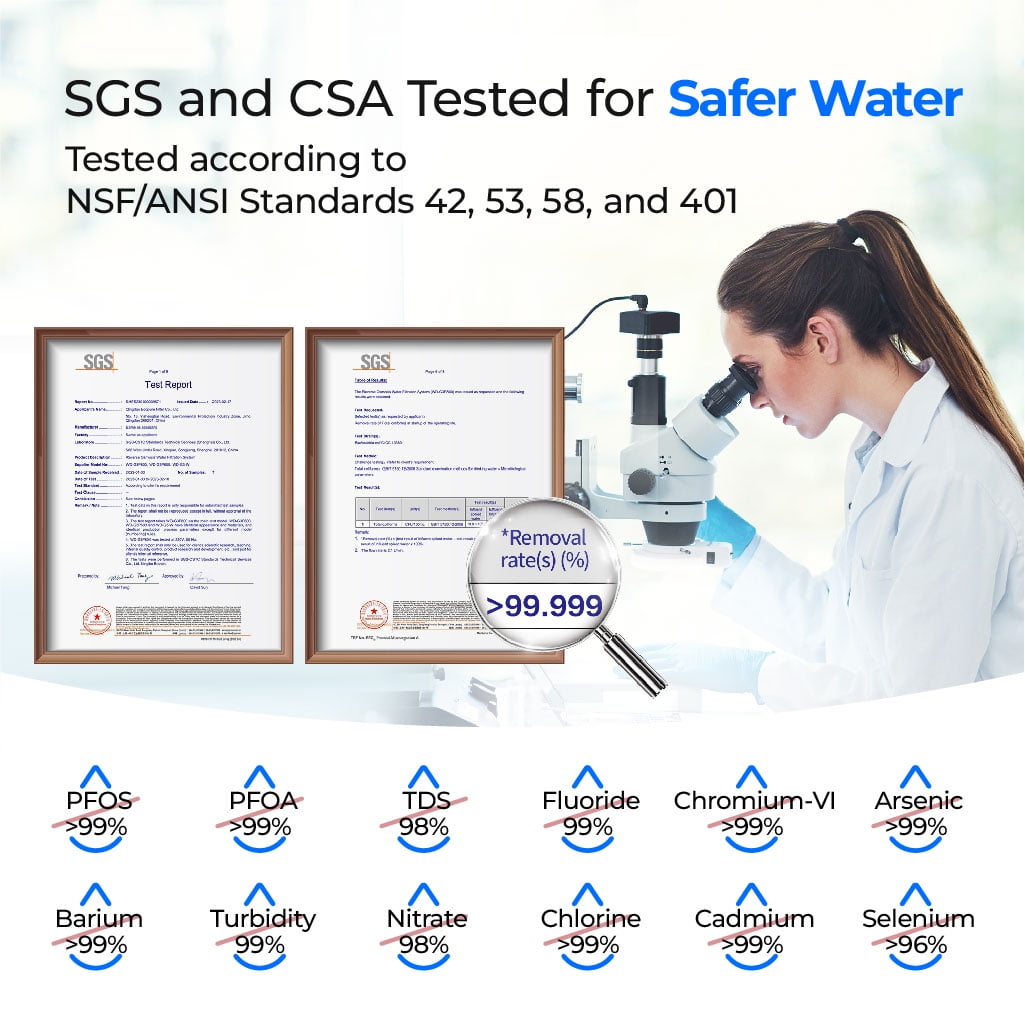 Waterdrop G2P600 Reverse Osmosis System, 600 GPD Reverse Osmosis Water Filter, 7 Stage Tankless RO Water Filter System, Under Sink RO System, 2:1 Pure to Drain, Reduce PFAS, FCC Listed,with 1 Filter
