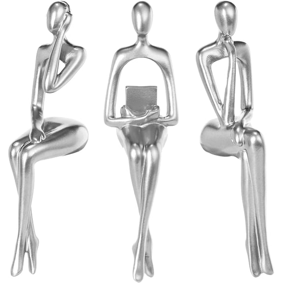 Thinker Statue Gold Decor Abstract Art Sculpture, Golden Resin Collectible Figurines for Home Living Room Office Shelf Decoration,Great Gift Ideas (Sitting Posture-Silvery)