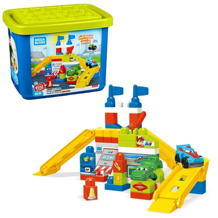 Mega Bloks First Builders Race Car Garage with Big Building Blocks, Building Toys for Toddlers (60 Pieces)